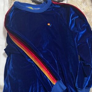 Aviator Nation royal blue velvet crew neck sweatshirt with stripes size XL